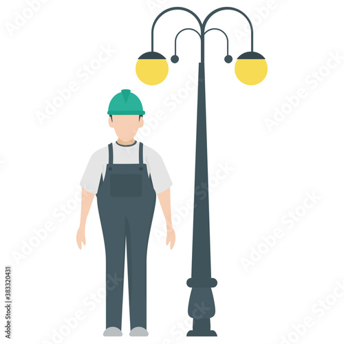 
An urban electrician to repair street lights for maintenance 
