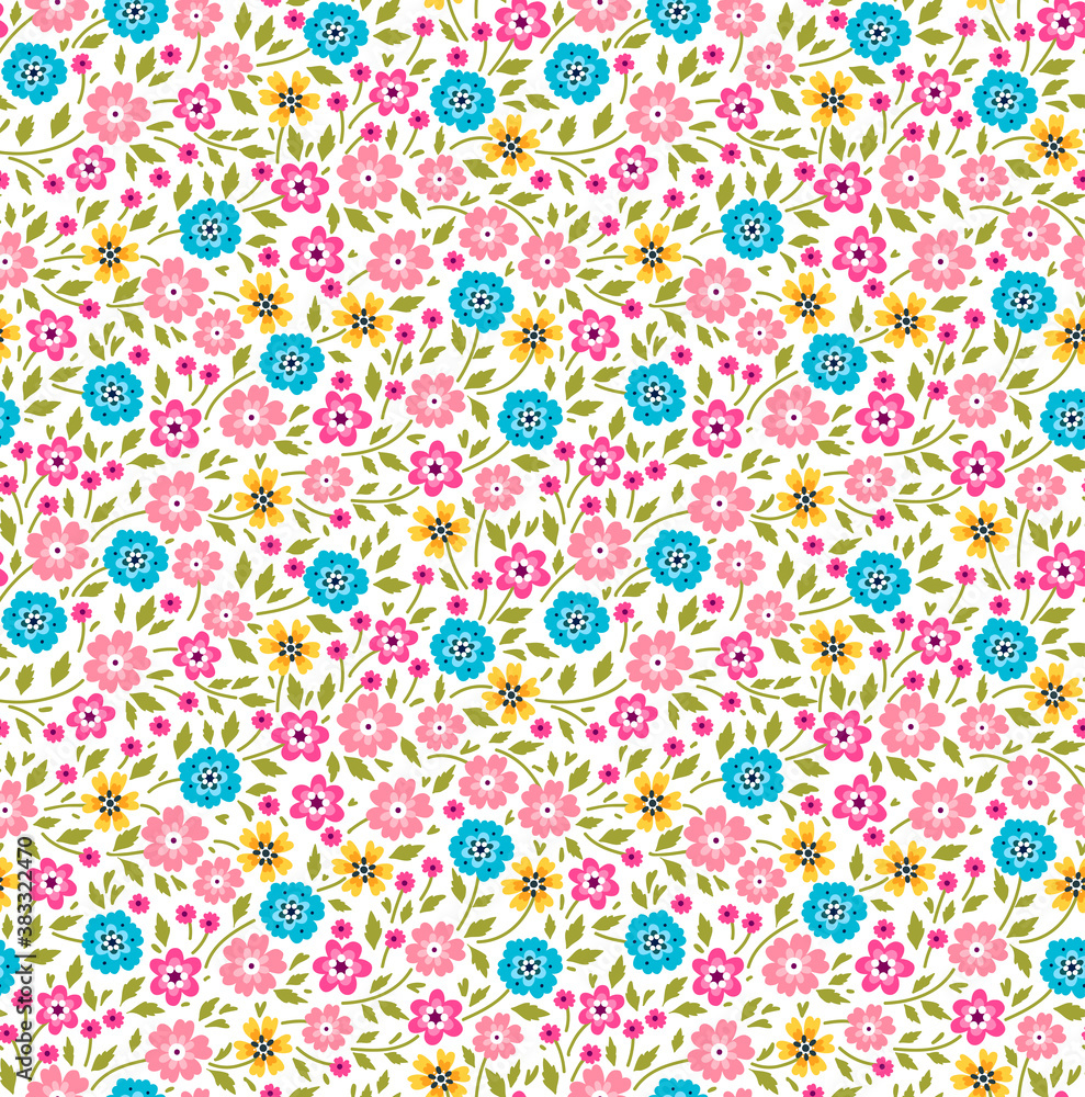 Vector seamless pattern. Pretty pattern in small flowers. Small colorful flowers. White background. Ditsy floral background. The elegant the template for fashion prints.