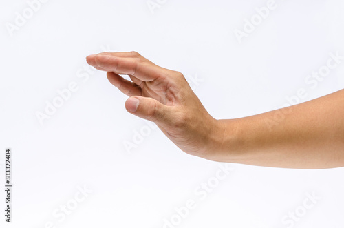 Close up of hand with show palm down. Isolated on white background.