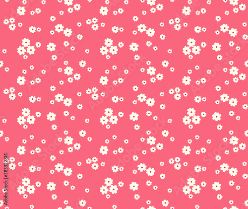 Seamless floral pattern for design. Small white flowers. Pink background. Modern floral pattern. elegant template for fashion prints.