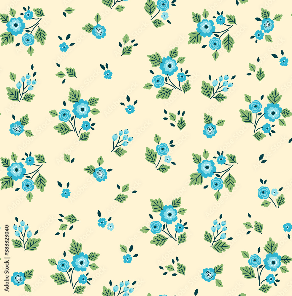 Vector seamless pattern. Pretty pattern in small flowers. Small blue flowers. light beige background. Ditsy floral background. The elegant the template for fashion prints.