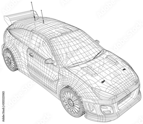 Rally and drift car vector Wire-frame isolated on background. Vector rendering of 3d