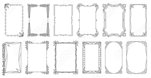 Decorative frames and borders standard rectangle proportions backgrounds. Vintage design elements set. Ornate calligraph frame
