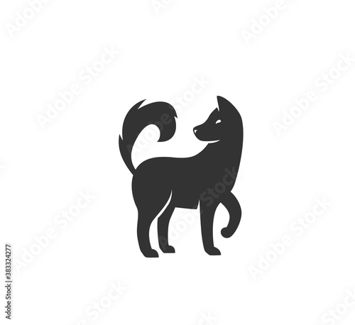 Dog silhouette vector illustration. Black and white puppy logo in simple flat style. Isolated on white background