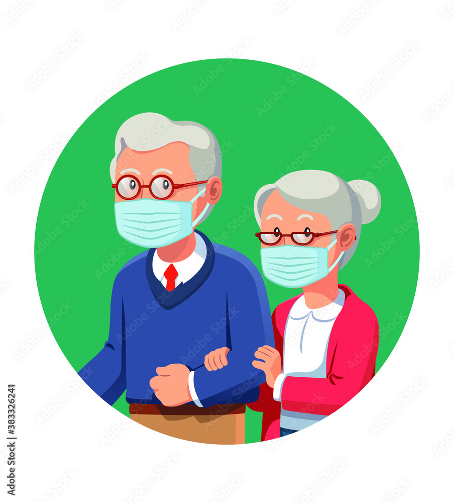 Elderly couple seniors wearing face mask to protect from COVID-19. Elderly couple seniors wearing face mask to protect from COVID-19.