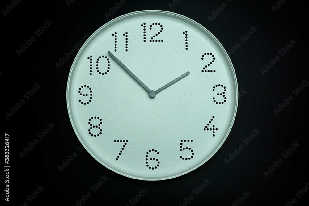 White clock time 13.53 am. on black background, Copy space for your text, Time concept. . White clock time 13.53 am. on black background, Copy space for your text, Time concept. .