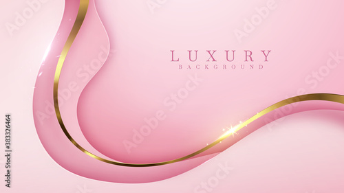 Luxury golden line background pink shades in 3d abstract style. Illustration from vector about modern template deluxe design.