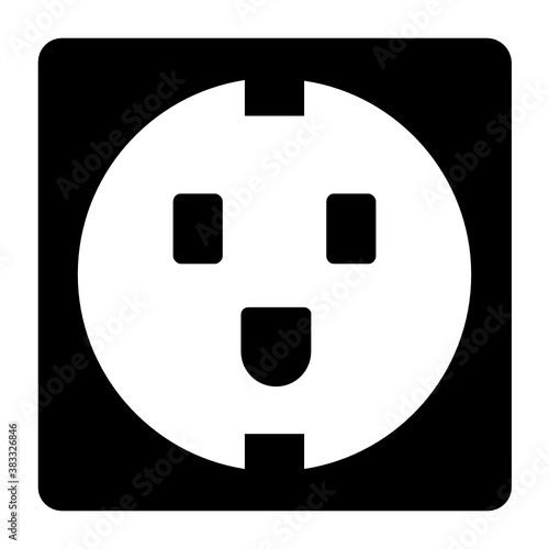 Plug In Female Socket Vector Glyph Icon Design, Wallmounted Household 220AC Board on white background, Electric Power Plate Concept, 