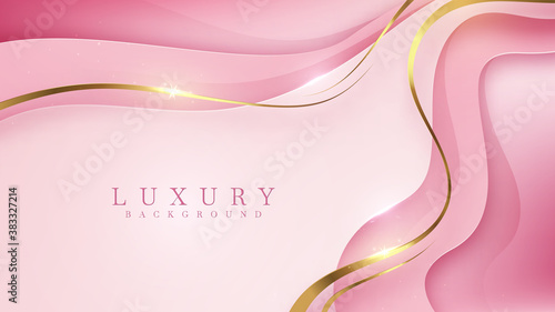 Luxury golden line background pink shades in 3d abstract style. Illustration from vector about modern template deluxe design.