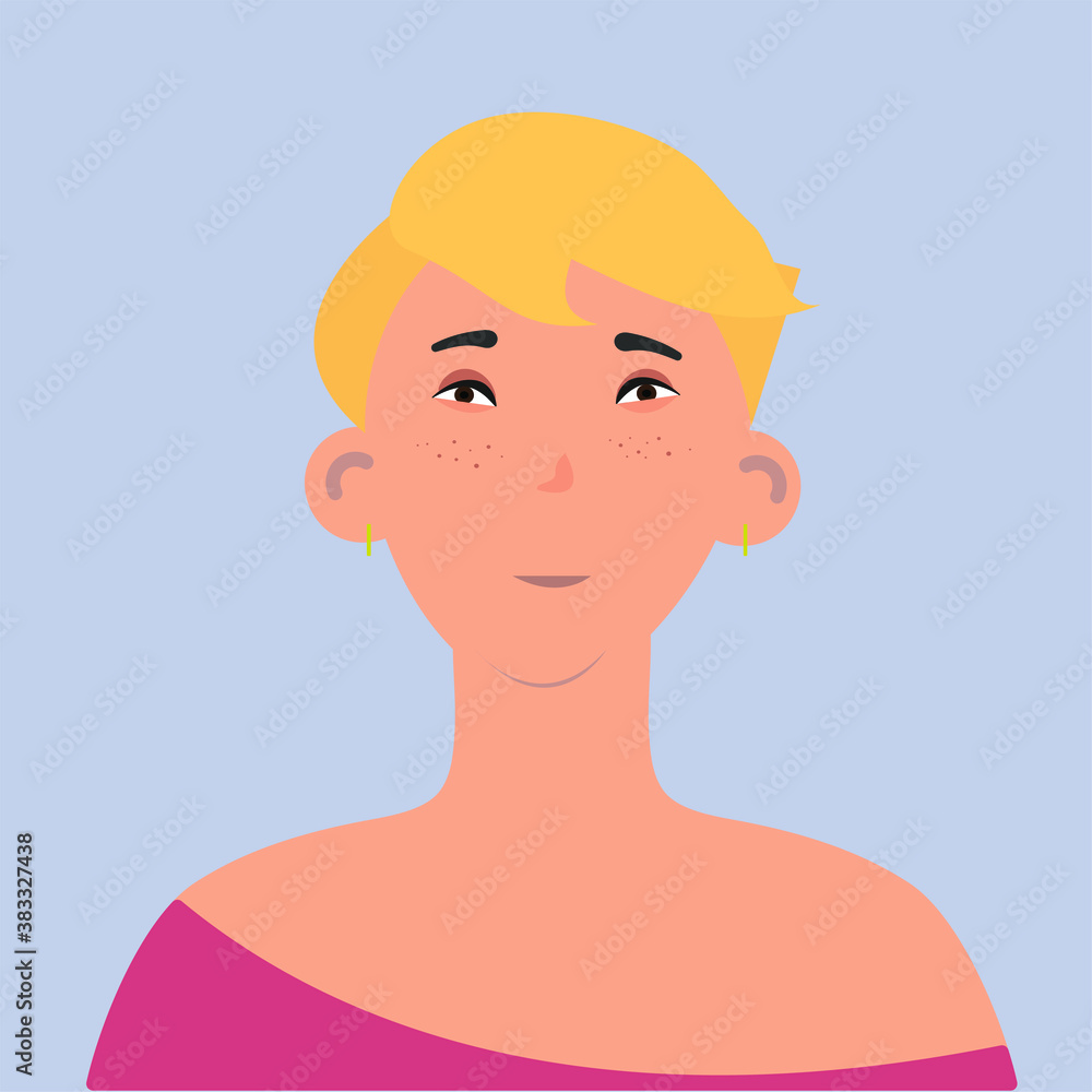 Flat vector portrait of a young female character Flat vector portrait of a young female character