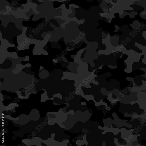 Black camouflage vector pattern seamless background stylish street design. Ornament