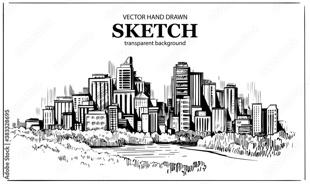 Skyscrapers. Big city. Urban illustration. Hand drawn sketch converted to vector.