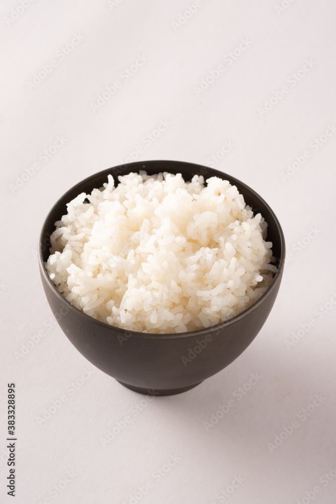 Rice steamed in bowl plastic on white background. Rice steamed in bowl plastic on white background.