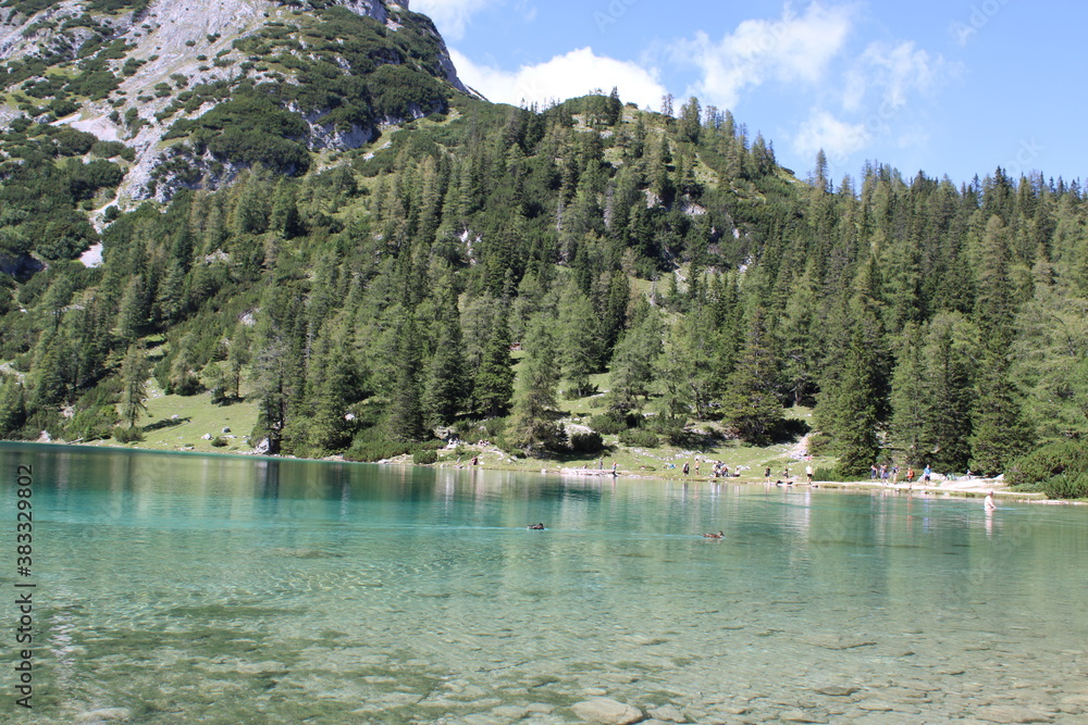 Hiking tour to Seebensee in the Austrian Alps between to Ehrwalder Alm ...