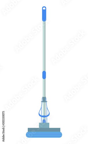 Realistic modern blue mop with spin for household chores, domestic cleaning design. Vector mopping tool for housework, cleanup isolated on white. Sanitary broom for flooring, floor cleaning tool