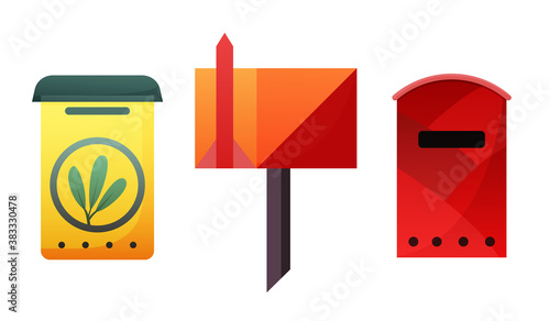 Mailbox. Mail box vector post or postal letterbox of American or European mailing and set of postboxes for delivery mailed letters