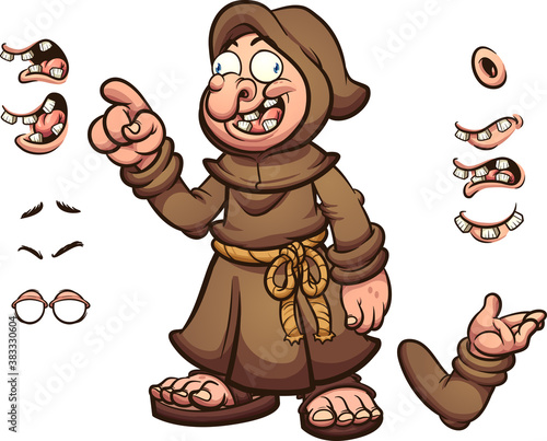 Cartoon monk with different expressions and poses. Vector clip art illustration with simple gradients. Some elements on separate layers. 
