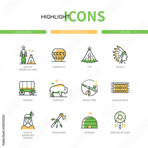 Native Americans - modern line design style icons set