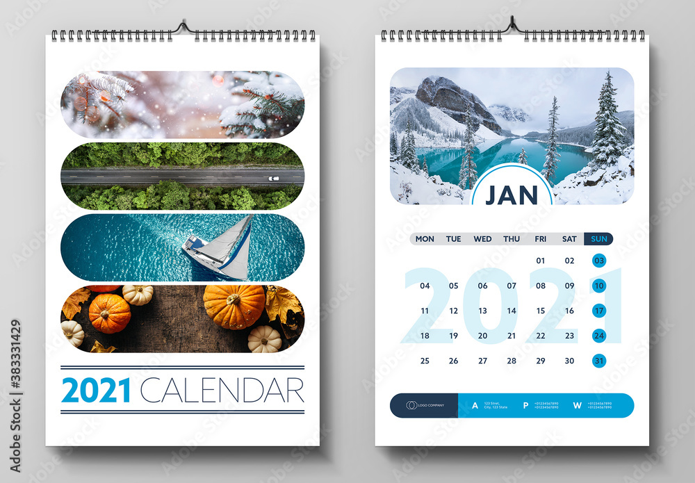 2021 Wall Calendar Layout Stock Template | Adobe Stock