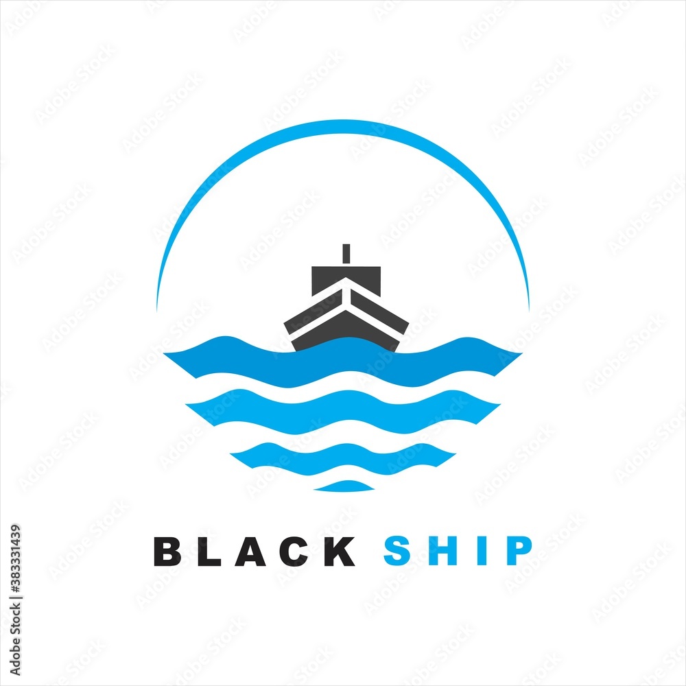 Logo Ship WIth Water Design Vector 