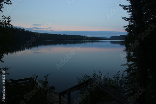 BWCA beautiful blue and pink sunrise on Clearwater Lake near to Grand Marais, Minnesota