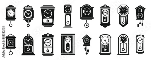 Wall pendulum clock icons set. Simple set of wall pendulum clock vector icons for web design on white background