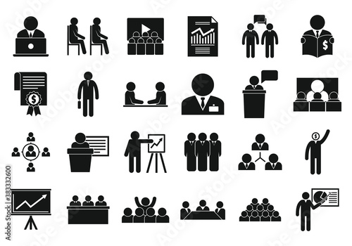 Business training icons set. Simple set of business training vector icons for web design on white background