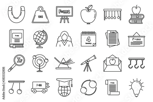 World Newtons day icons set. Outline set of world Newtons day vector icons for web design isolated on white background
