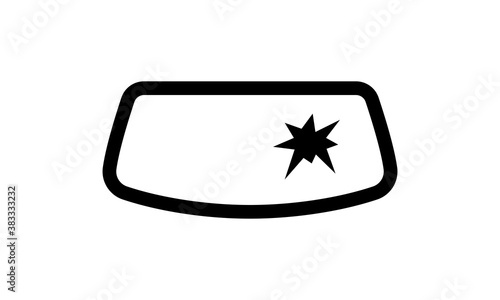 Broken windshield icon in black. Car service, repair, car detail. Vector on isolated white background. EPS 10