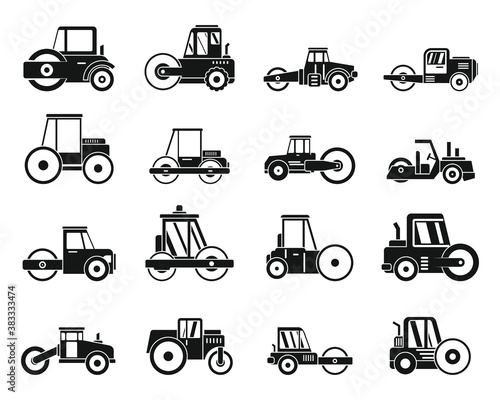 Work road roller icons set. Simple set of work road roller vector icons for web design on white background