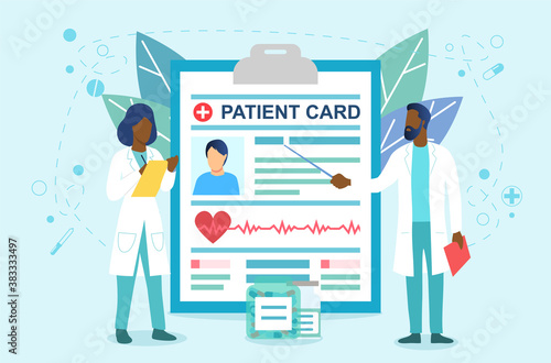 Patient card vector illustration. Flat cartoon vector illustration with fictional characters.