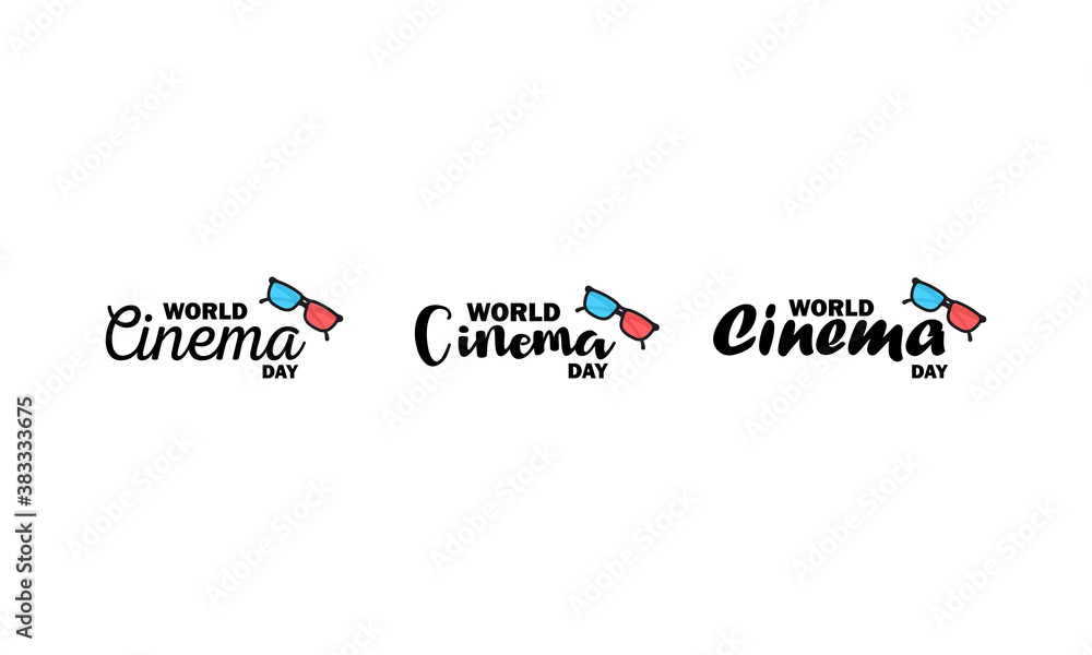 World cinema day caligraphy text. Cinema production. Vector on isolated white background. EPS 10