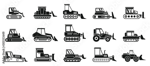 Bulldozer machine icons set. Simple set of bulldozer machine vector icons for web design on white background