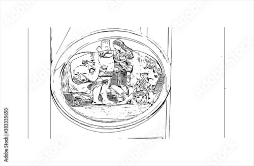Building view with landmark of Bergamo is a city in the alpine Lombardy region of northern Italy. Hand drawn sketch illustration in vector.