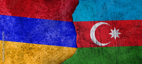 Flag of Armenia and Azerbaijan Flag on grunge background concept, Flags on old cracked concrete background