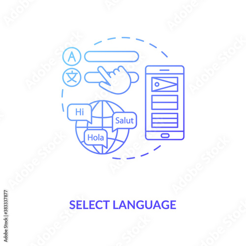 Select language concept icon. Setup instruction idea thin line illustration. Change language preference. Smartphone settings. Keyboard input. Vector isolated outline RGB color drawing