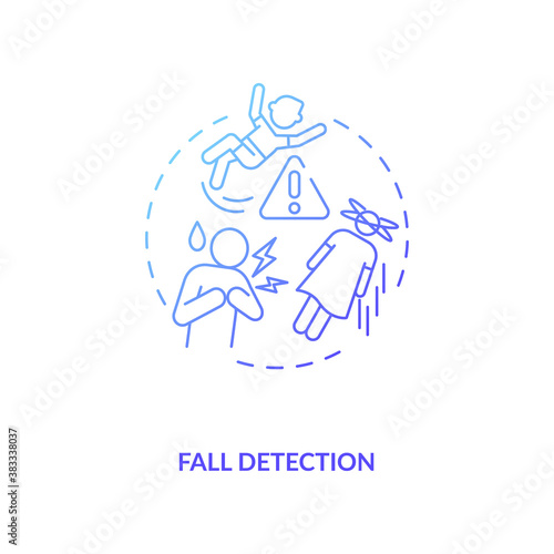 Fall detection concept icon. Health monitoring idea thin line illustration. Safety feature. Accidents risk. Protective solution for older people. Vector isolated outline RGB color drawing
