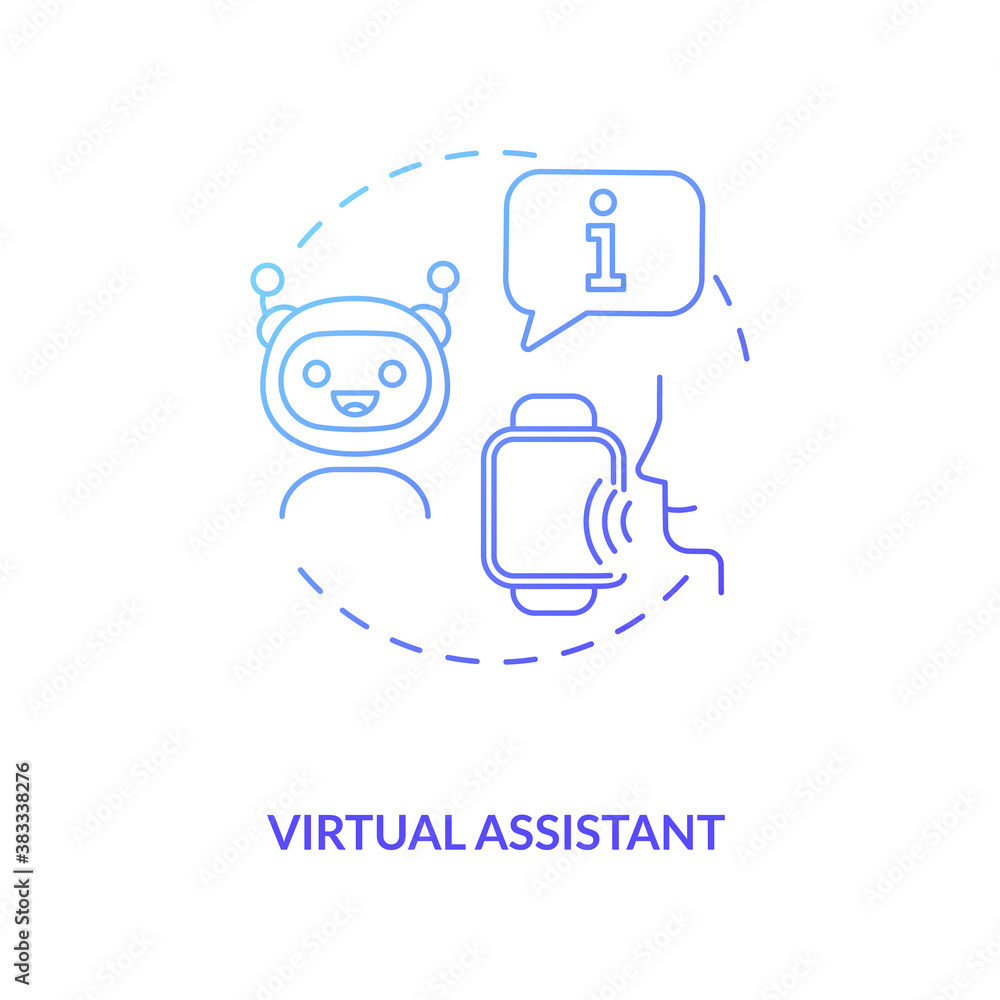 Virtual assistant concept icon. Gadget function idea thin line illustration. Artificial intelligence. Calendars checking. Messages sending. Vector isolated outline RGB color drawing Virtual assistant concept icon. Gadget function idea thin line illustration. Artificial intelligence. Calendars checking. Messages sending. Vector isolated outline RGB color drawing