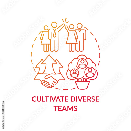 Cultivate diverse teams concept icon. Gender diversity implementation tutorials. Best skills for organization crew idea thin line illustration. Vector isolated outline RGB color drawing