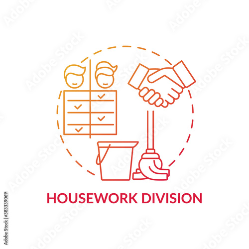 Housework division concept icon. Changing gender roles. Family members duty types. Washing everything responsibilities idea thin line illustration. Vector isolated outline RGB color drawing