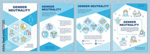 Gender neutrality brochure template. Social equality and inclusivity. Flyer, booklet, leaflet print, cover design with linear icons. Vector layouts for magazines, annual reports, advertising posters