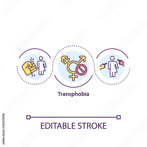 Transphobia concept icon. Social discrimination. Harassment and bullying towards transgender. Gender issues idea thin line illustration. Vector isolated outline RGB color drawing. Editable stroke