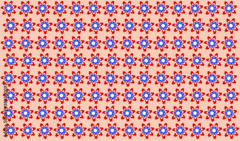 Vector graphics. Floral print. White-red-blue flowers on a beige background. Multinational ornament. Vector graphics. Floral print. White-red-blue flowers on a beige background. Multinational ornament.