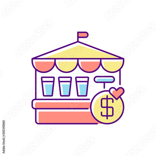Fete RGB color icon. Traditional market festival, public trade fair. Street sale, flea market. Local bazaar with entertainment. Isolated vector illustration