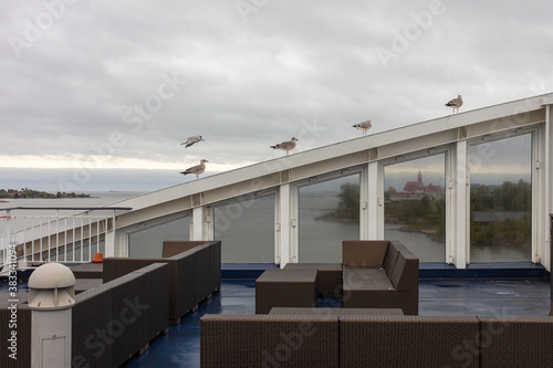 Helsinki, Uusimaa, Finland 22 September 2020 View of Suomenlinna Island from the deck of the Vikingline ferry photo