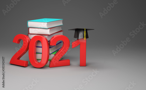 New Year 2021 Creative Design Concept with books - 3D Rendered Image 