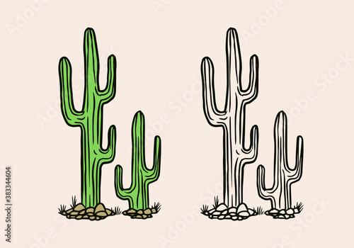 Nopal or Mexican cactus. Tropical green plant. Engraved hand drawn vintage sketch. Woodcut style. Vector illustration.