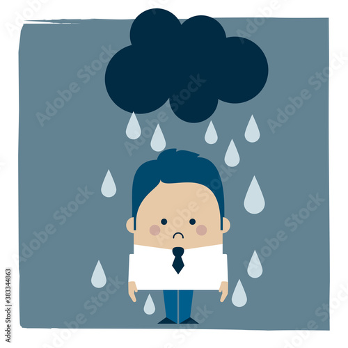 Sad and depressed rainy businessman - Kawaii cartoon character business illustration