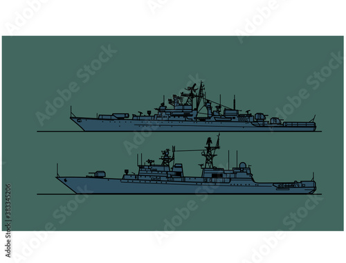Soviet cold war navy. Escort ships. Vector image for illustrations and infographics.