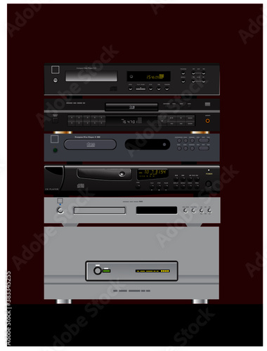 Devices for quality sound. CD-players. Vector image for illustrations.
